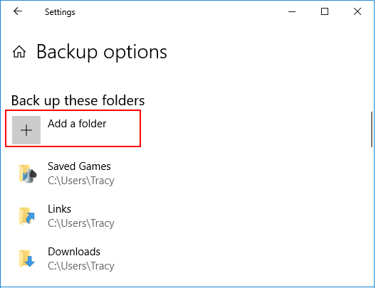 Selecteer map om een back-up te maken met behulp van bestandsgeschiedenis