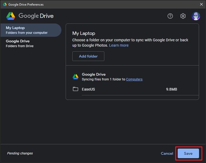 tik op de knop Opslaan