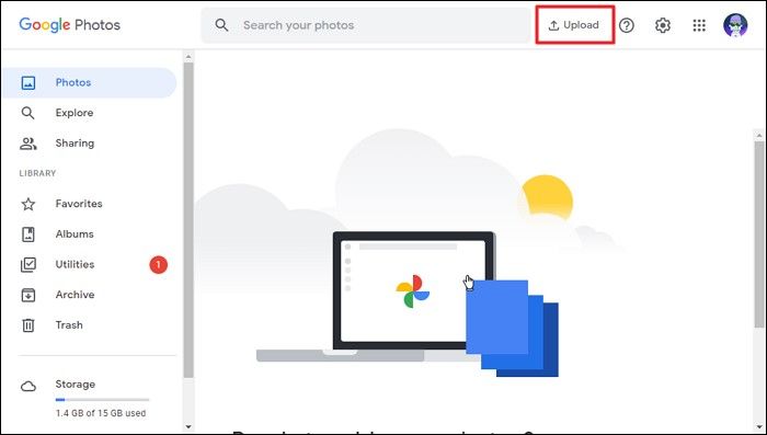 klik op upload optie
