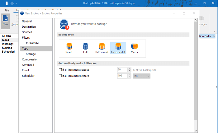 backup4all incrementele back-up