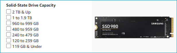 SSD-capaciteit op Amazon