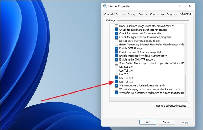controleer tsl-instellingen