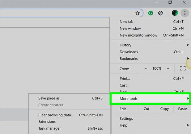 kies meer tools optie:
