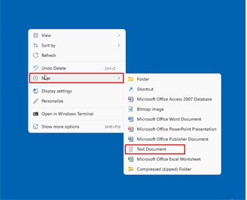 een nieuw tekstdocument maken
