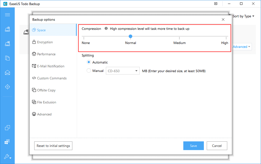 pas de compressie aan