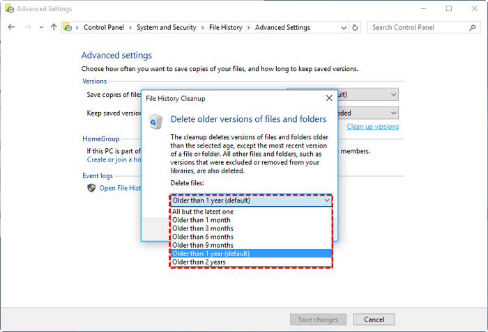 Back-up van bestandsgeschiedenis verwijderen