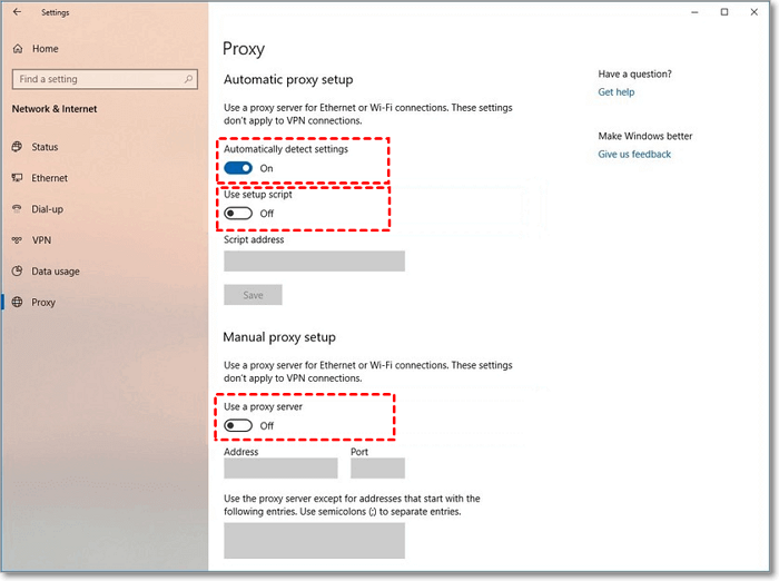 proxy-instellingen uitschakelen