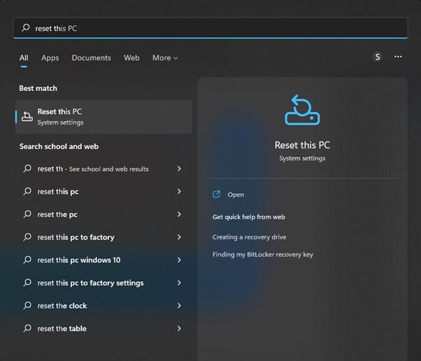 kies ervoor om deze pc te resetten