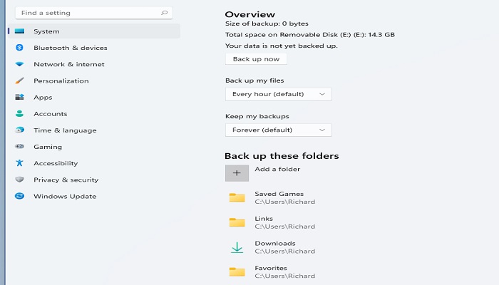 gebruik bestandsgeschiedenis om een back-up te maken van bestanden in Windows 11 stap 3