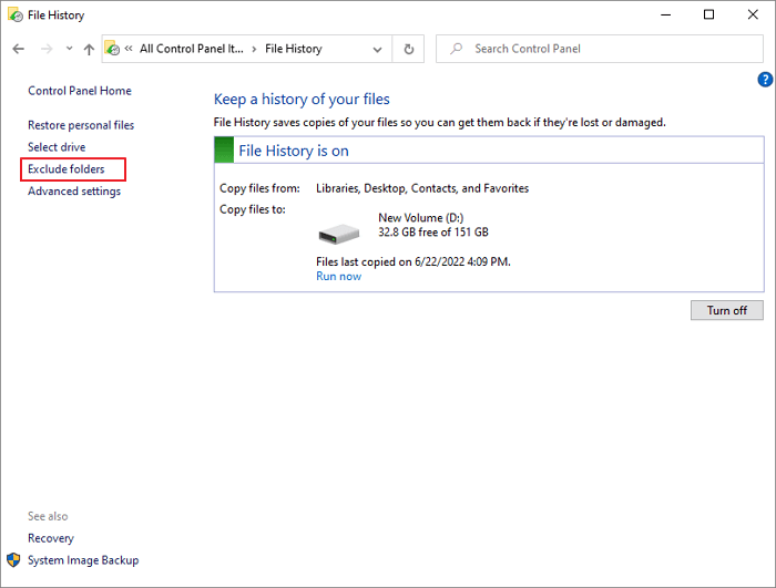 mappen uitsluiten van Bestandsgeschiedenis