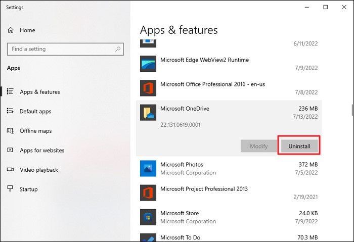 klik op de optie voor verwijderen