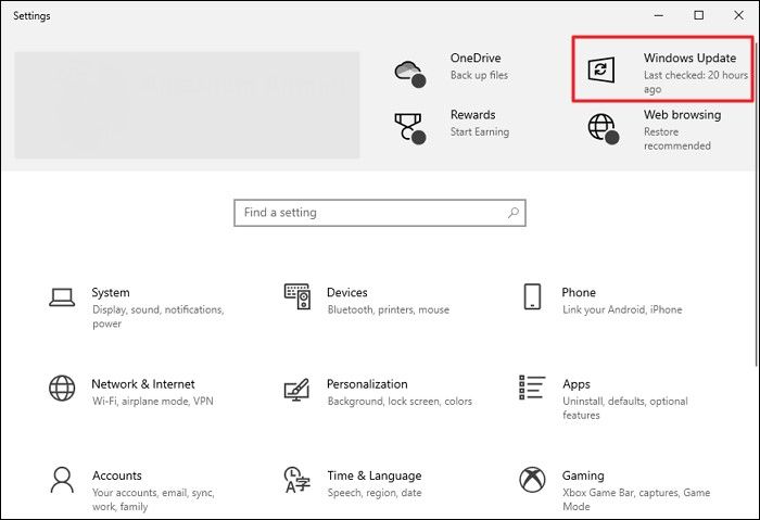 kies windows update-optie