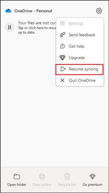 synchronisatieproces van onedrive hervatten