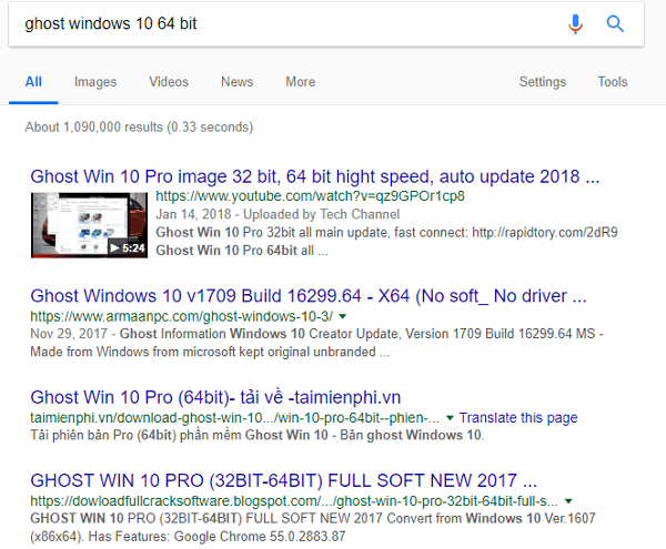 Zoekresultaat van ghost Windows 10 64 bit.