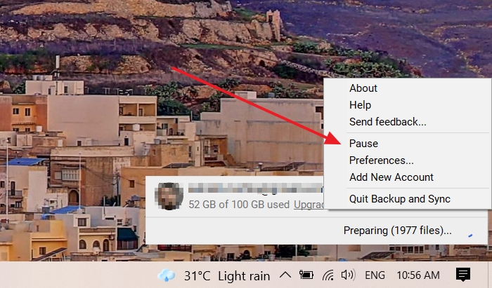 Hervatting van Google Drive Sync Pauzeren