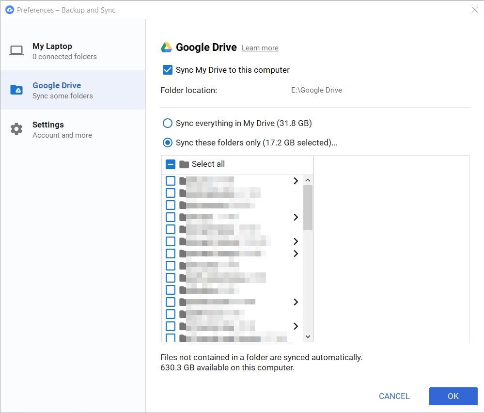 Instellingen voor Google Drive Sync-map