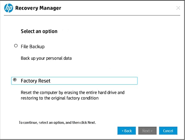 selecteer de fabrieksreset
