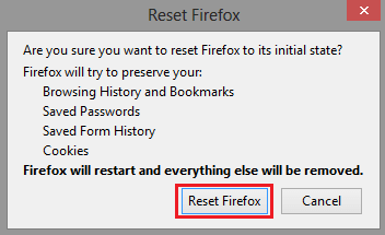 reset firefox om het valse Windows Update-virus te verwijderen