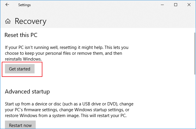 Open de optie PC resetten