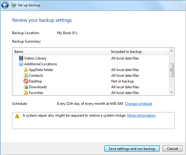 Controleer de back-upinstellingen in Windows 7