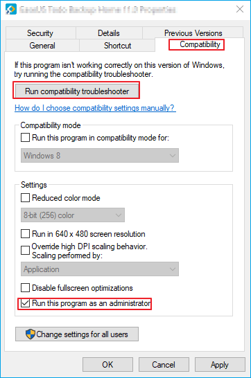 uitvoeren in compatibiliteitsmodus om uw fout op te lossen