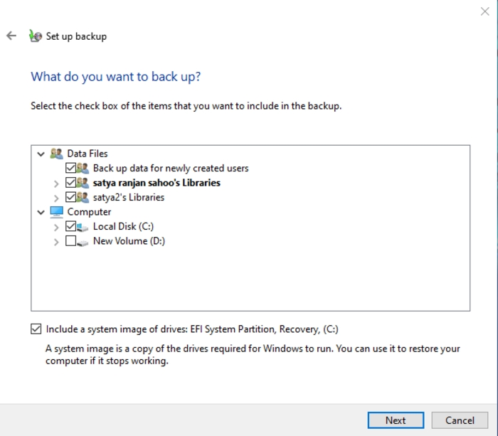 Selecteer mappen en schijven om een back-up te maken