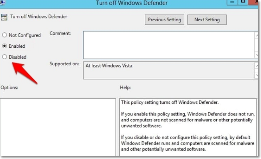 Selecteer de uitgeschakelde optie