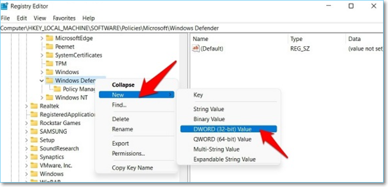 selecteer de dword-32 bit waarde
