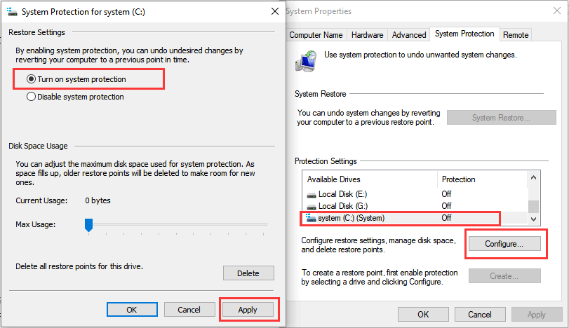 systeemherstelfunctie inschakelen in Windows 10
