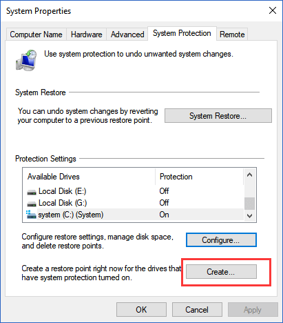 creëer systeemherstelpunt