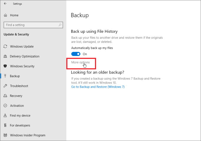 Schakel Bestandsgeschiedenis in