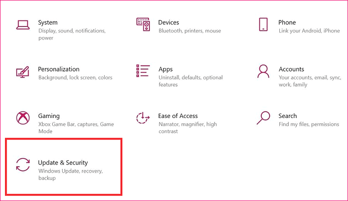 Selecteer update en beveiliging