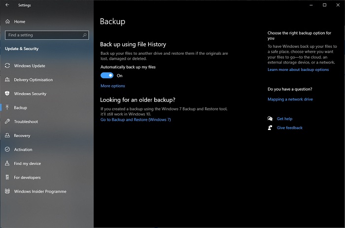 Met de tool Bestandsgeschiedenis kunt u een back-up maken van mappen en bestanden naar een ander station