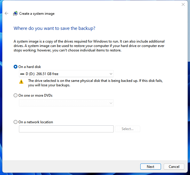 Kies de back-upschijf