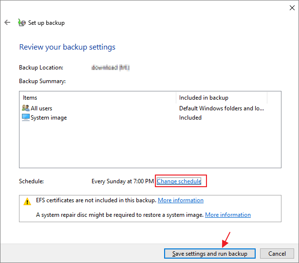 back-upinstellingen voltooien