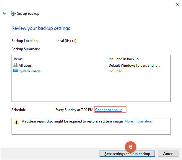 back-up pc met behulp van Windows back-up en herstel stap6