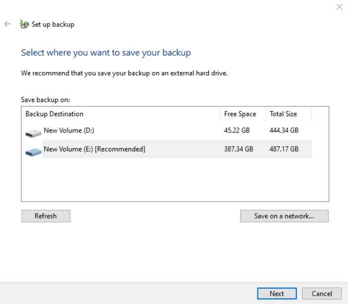 Bestemming voor back-up en herstel van Windows