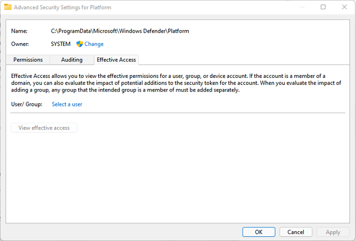 Schakel over naar het tabblad Effectieve toegang en selecteer een gebruiker