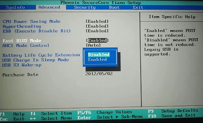 controleer de bios-instellingen