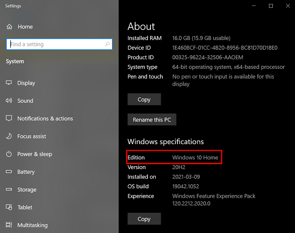 controleer windows edition