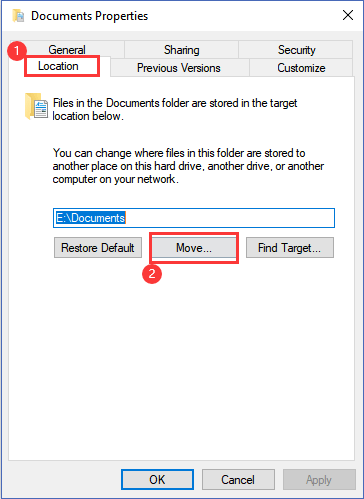 klik op de knop verplaatsen op eigenschappen