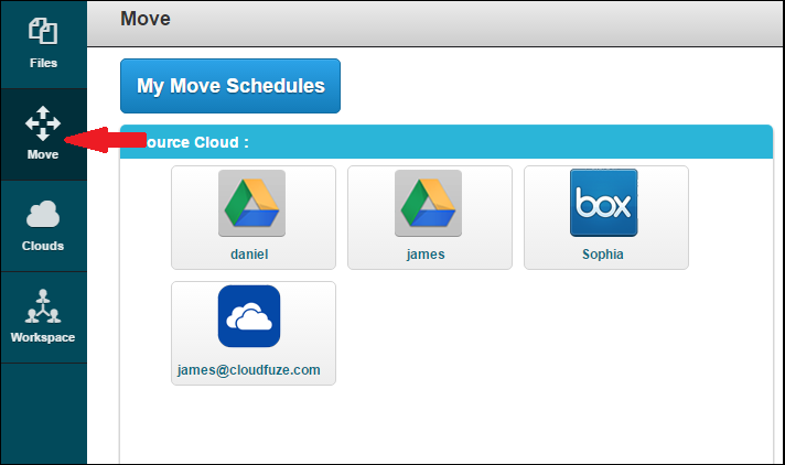 selecteer bronschijf in cloudfuze