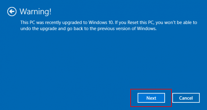 Bevestig dat u Windows 10 opnieuw wilt instellen