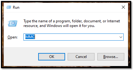 Druk op Windows+R en typ MMC
