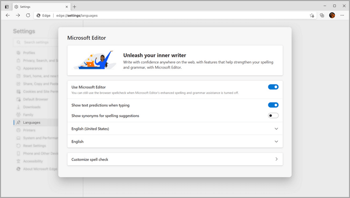 Editor-instellingen - Microsoft Edge