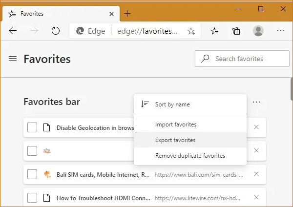 IE-favorieten exporteren