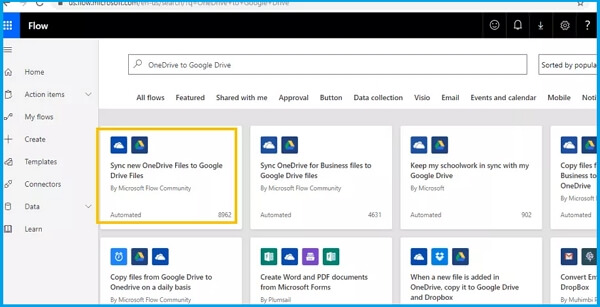 selecteer een sjabloon om de stroom te maken