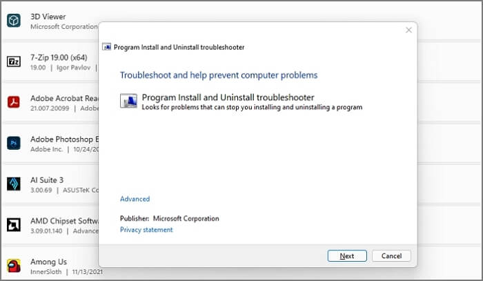 installeer en verwijder programma's met de probleemoplosser