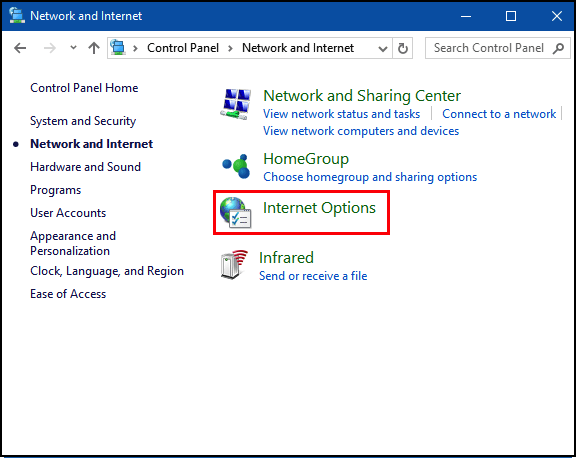 internetopties in windows
