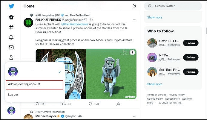 selecteer bestaande accountoptie